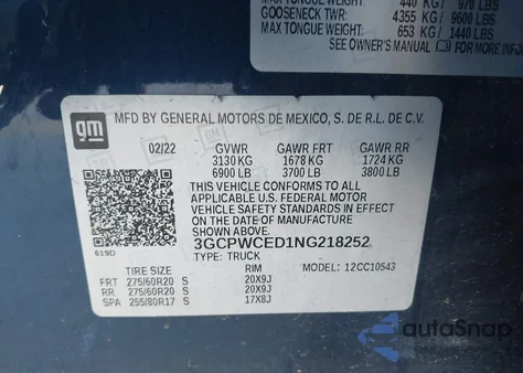 2022 Chevrolet Silverado 1500 Ltd 2Wd Short Bed Lt из США, поврежденный, VIN 3GCPWCED1NG218252